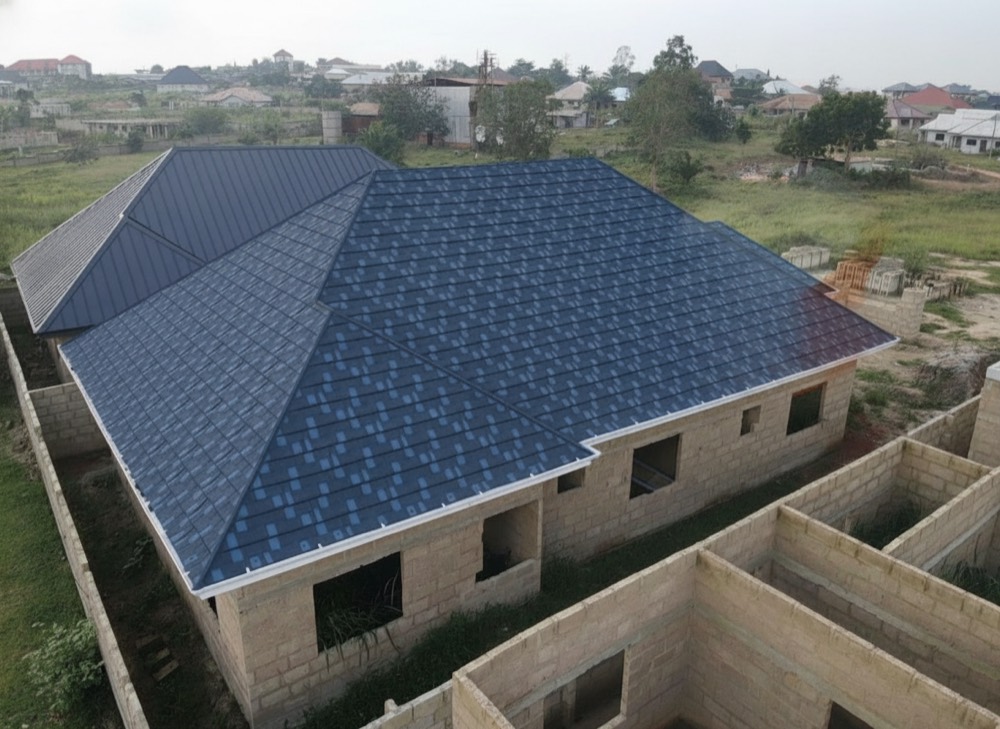 Blue stone-coated roof