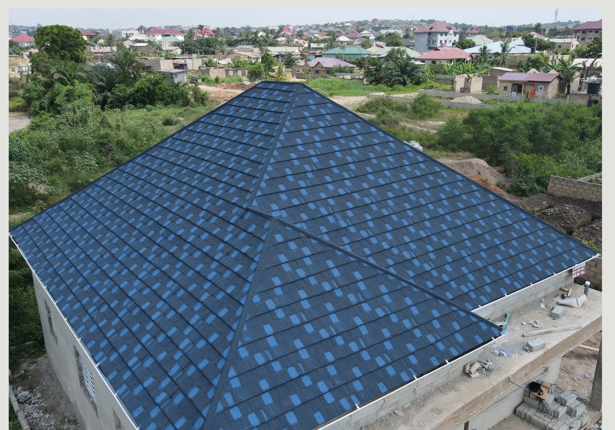 Blue stone-coated roof